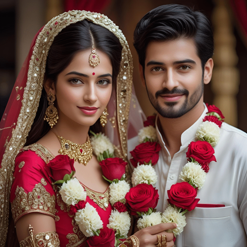 Love marriage solutions, a married Couple wear garland and both are happy and feeling happy